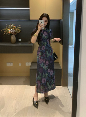 XINYI【槿紫韶华】夏季国风油画新中式显瘦旗袍连衣裙X626Q08576