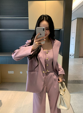 XINYI【高知Lady】春季高定网纹西装套装女显瘦三件套X625A02371