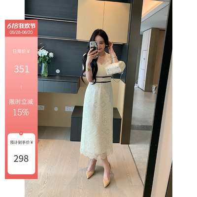 XINYI【月光珍珠】夏季撞色腰线蕾丝连衣裙收腰显瘦裙X625Q06888