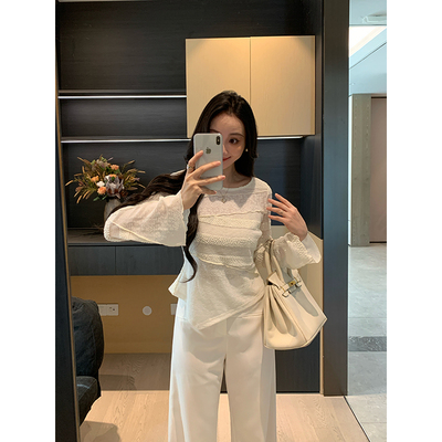 XINYI【云朵绵绵】秋季喇叭袖渐变肌理感雪纺衫女显瘦百搭上衣