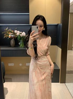 XINYI【氧气三文鱼】夏季雪纺印花连衣裙收腰显瘦气质X625Q09503