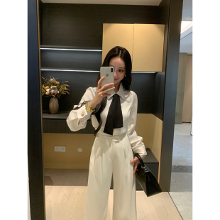 正肩飘带衬衫 春季 高腰西装 裤 女 XINYI 显瘦气质套装 都市新贵