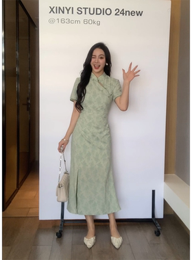 XINYI【春不晚】春季国风印花连衣裙收腰显瘦气质裙X624Q02017