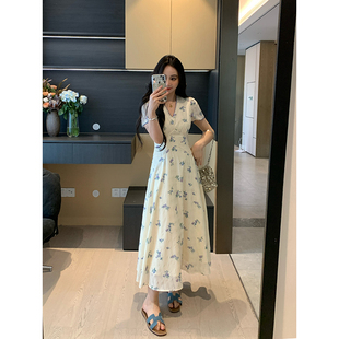 XINYI 暗纹印花连衣裙收腰显瘦气质裙X625Q04842 春意华梦 夏季