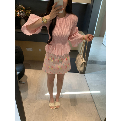 XINYI【春日氛围】春季纯棉高腰半身裙女显瘦百搭气质印花短裙