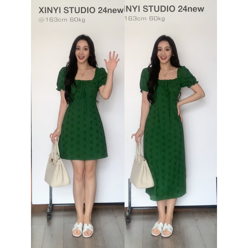 XINYI【青梅煮酒】夏季纯棉刺绣连衣裙收腰显瘦气质裙X624Q09135