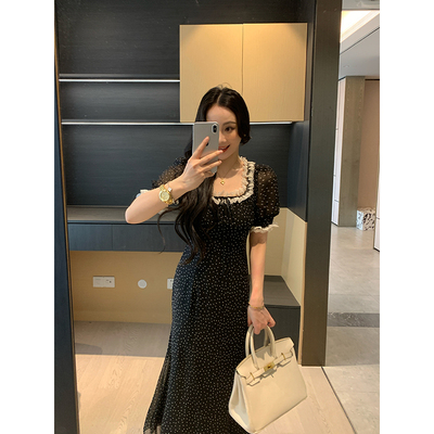 XINYI【波尔卡假日】夏季印花波点雪纺连衣裙收腰显瘦X625Q04332