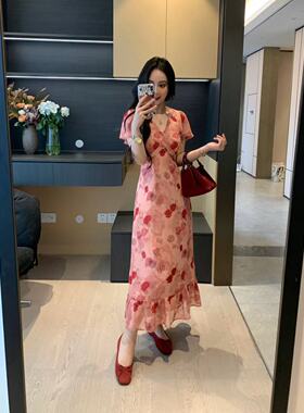 XINYI【蔷薇少女】夏季雪纺印花连衣裙收腰显瘦气质裙X625Q04824