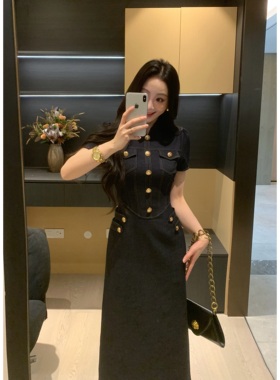 XINYI【摩登丹宁】夏季薄款仿牛仔西装连衣裙收腰显瘦X626Q06158