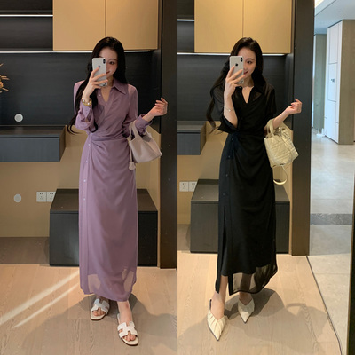 XINYI【曲线弯刀】夏季轻薄雪纺连衣裙收腰显瘦气质裙X625Q11105