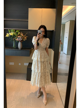 XINYI【赫斯庄园】夏季水溶蕾丝刺绣连衣裙收腰显瘦X625Q10091