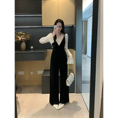 显瘦套装 XINYI 女 刺绣蕾丝小衫 丝绒吊带连体裤 诺丁情书 秋季