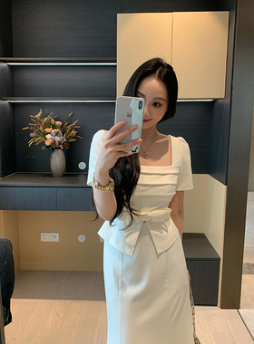 XINYI【优雅笔记】夏季方领西装小衫女显瘦百搭上衣X625E10153