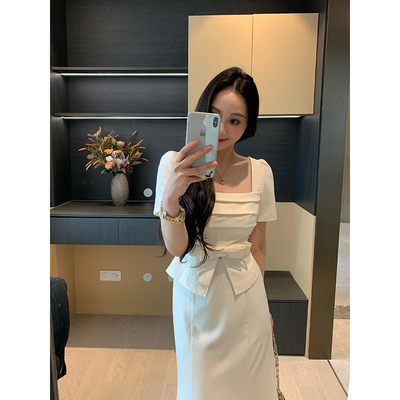 XINYI【优雅笔记】夏季方领西装小衫女显瘦百搭上衣X625E10153