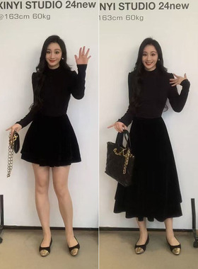 XINYI【斐丽千金】秋冬针织拼接丝绒连衣裙收腰显瘦裙X624Q20304
