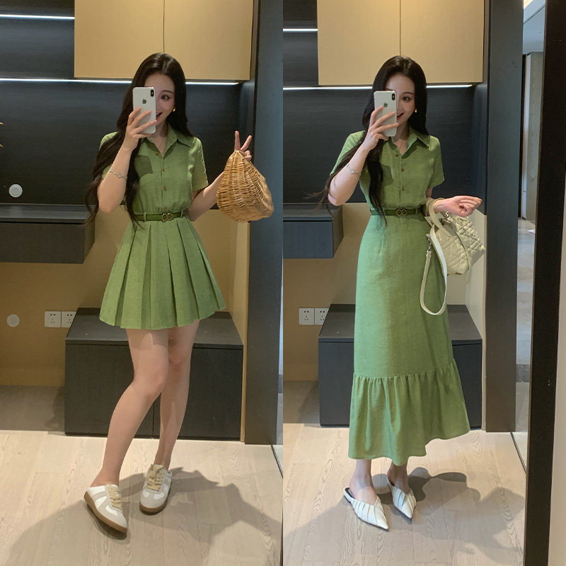 XINYI【柏林佳人】夏季棉麻绞花肌理假两件连衣裙收腰显瘦显白