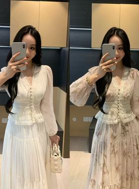 XINYI【希腊女神】春季碎花雪纺小衫+半身裙显瘦两件套X625E01876