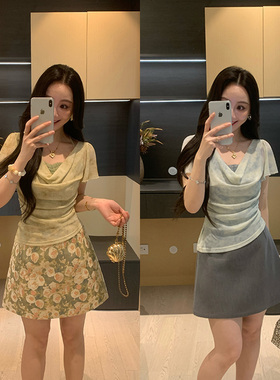 XINYI【油画色彩】夏季扎染假两件小衫+半裙显瘦套装X626E02940-1