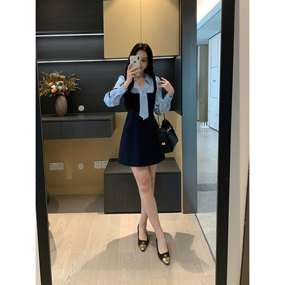 XINYI【怦怦心动】秋季天丝拼接假两件西装连衣裙收腰显瘦气质裙