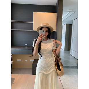 XINYI 春夏蕾丝拼接连衣裙女收腰显瘦气质X625Q02314 云端织梦