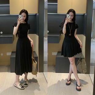 XINYI【曼妙身姿】春夏法式轻薄针织连衣裙收腰显瘦气质小黑裙