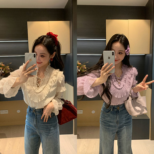 木耳边剪花波点雪纺衫 春季 女显瘦百搭气质上衣 一见倾心 XINYI