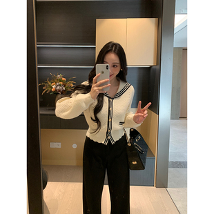 XINYI 冬季 海军领北极绒镂空针织开衫 女显瘦气质毛衣 miu系学院