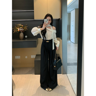 天丝飘带衬衫 秋季 故梦巴黎 女 背带裤 显瘦气质套装 西装 XINYI