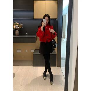 毛衣女高级感加厚显瘦羊毛针织衫 XINYI 高定灯笼袖 冬季 胭脂红