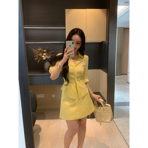 XINYI【莳萝清风】夏季天丝亚麻衬衫+高腰短裙显瘦套装X626A02586