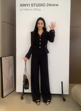 XINYI【高智少女】秋冬海军领针织上衣+休闲裤显瘦套装X624A20953