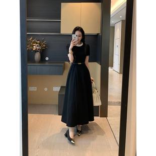 连衣裙收腰显瘦裙X625Q09388 XINYI 松露黑裙 夏季 高黑撞色西装