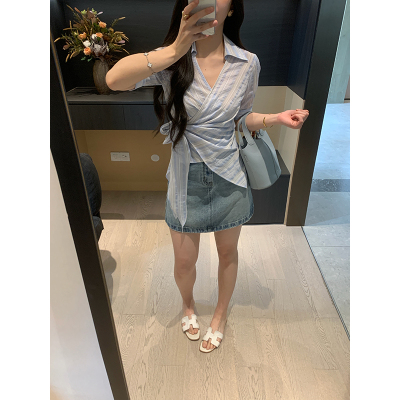 XINYI【修腿搭档】春夏高腰浅色牛仔半身裙女显瘦百搭气质短裙