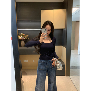 XINYI 春季 假两件弹力针织小衫 女显瘦百搭气质上衣 松弛边缘