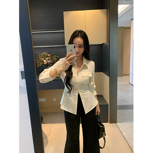 正肩双头拉链衬衫 XINYI 都市限定 秋季 收腰显瘦衬衣上衣 女长袖