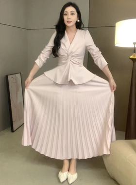 XINYI【女神降临】秋季彩纱西装上衣+半身裙女显瘦气质X624A15059