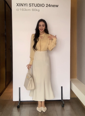 XINYI【法甜香颂】秋季缎面衬衫女收腰显瘦气质百搭X624C12800