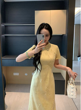 XINYI【花开富贵】夏季竹节新中式旗袍连衣裙收腰显瘦X625Q05612