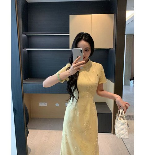 XINYI【花开富贵】新中式旗袍连衣裙女夏微胖mm大码收腰显瘦裙子