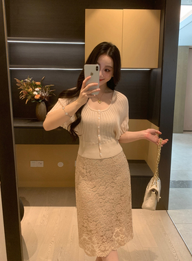 XINYI【蕾丝花语】夏季浮雕蕾丝高腰半身裙女显瘦百搭X626G06987