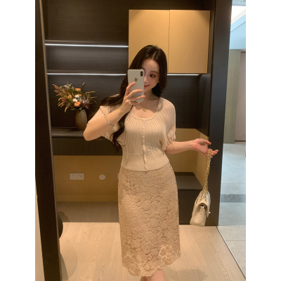 XINYI【蕾丝花语】夏季浮雕蕾丝高腰半身裙女显瘦百搭X626G06987