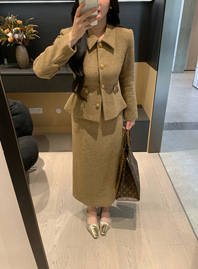XINYI【晚冬黄昏】冬季羊毛呢料外套+高腰半裙显瘦套装女2025新款