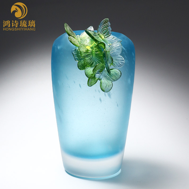 琉璃蝴蝶花瓶客厅轻奢装饰摆件