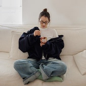 韩国代购 官网女装 Just 直邮 One 宽松皮革标签拉链开襟连帽卫衣