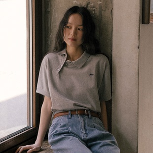 韩国代购 TILLIDIE 直邮 官网女装 百搭文艺斜纽扣POLO领短袖 T恤衫