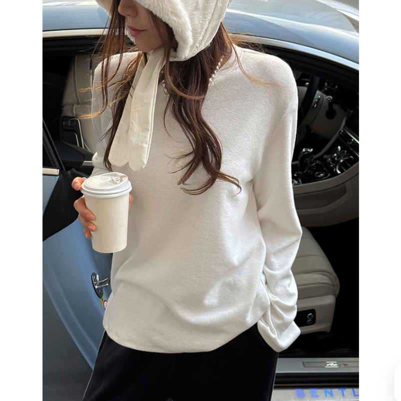 韩国代购纯色宽松拉绒长袖T恤女