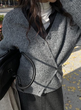 直邮 韩国官网代购女装feminique 2024秋冬 羊毛混纺针织开衫