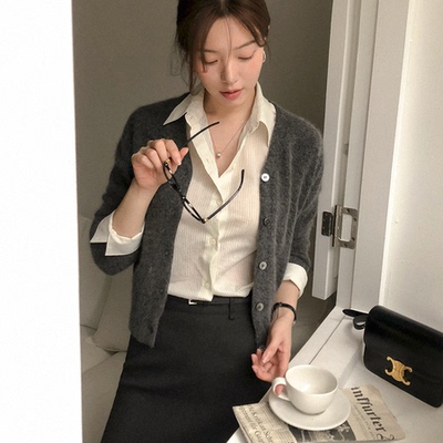 韩国代购正品毛茸茸羊毛混纺开衫