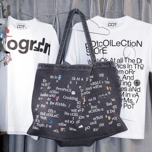 复古文艺字母印花牛仔包单肩包帆布包大包 官网正品 直邮 韩国代购
