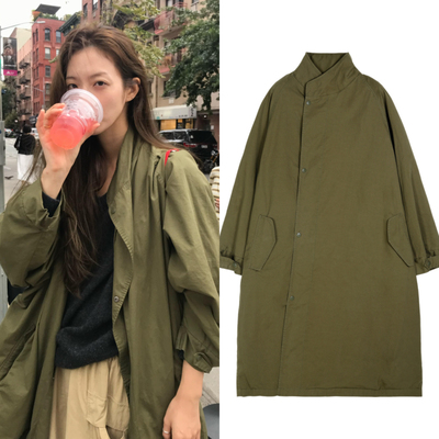 直邮韩国代购法式简洁长款风衣